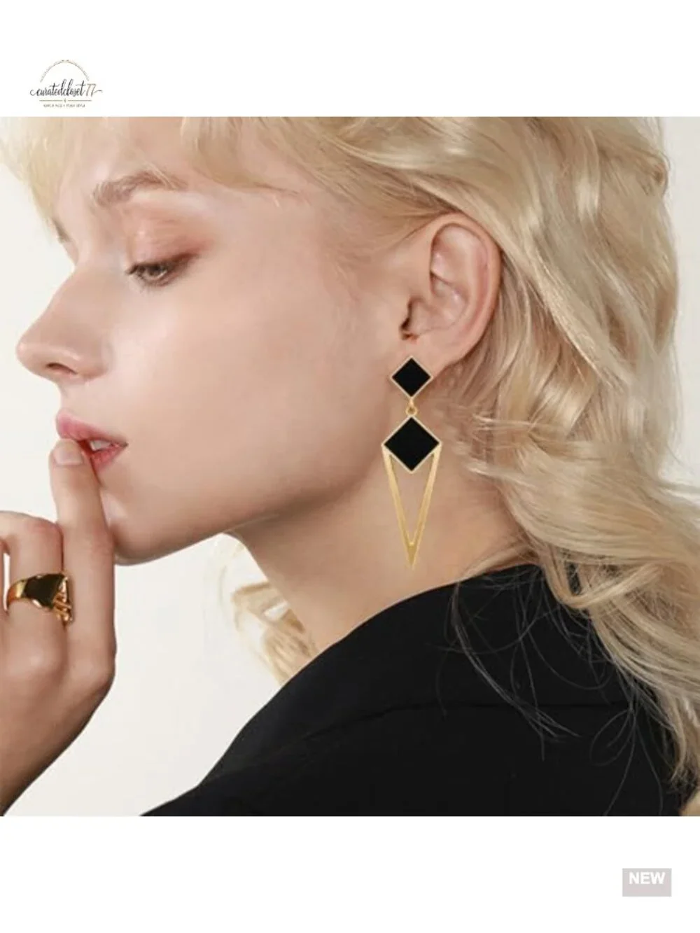 14k Gold Enamel Hollow Triangle Dangle Drop Stud Earrings